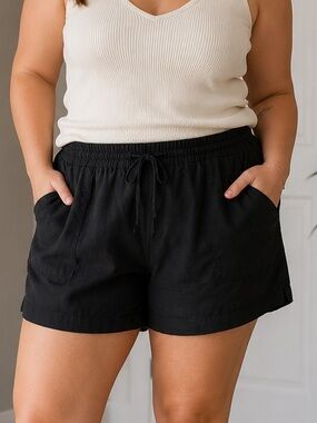 Reitmans Black Linen Blend Pull-On Shorts XXL Casual Summer Minimalist Casual